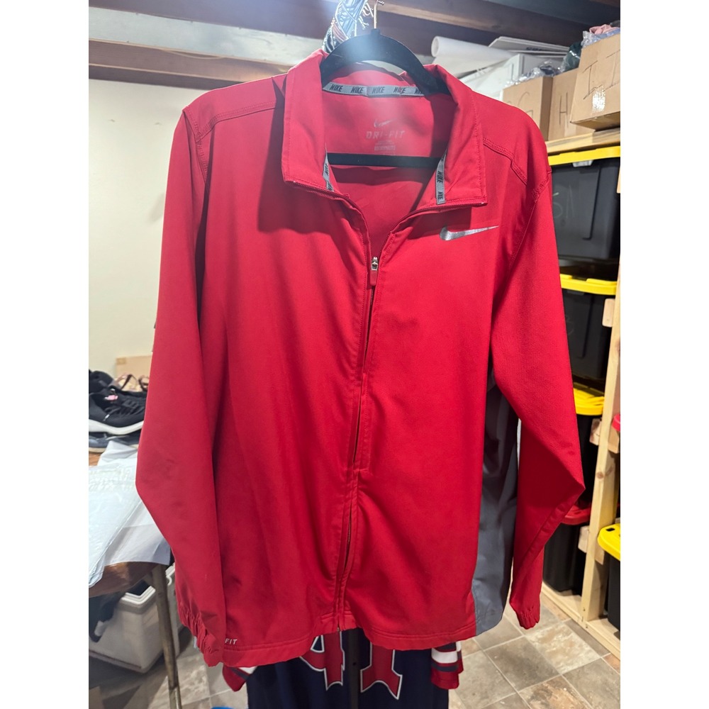 Nike‎ Dri-FIT Mens Full Zip Track Jacket Red Grey Large Training Running Coat
